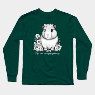 Cute Guinea Pig illustration in Black and White Long Sleeve T-Shirt